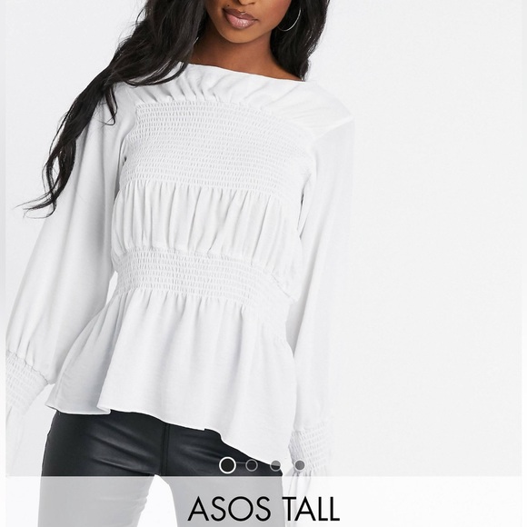 White chiffon scrunchy peasant blouse comfy office - Picture 1 of 6